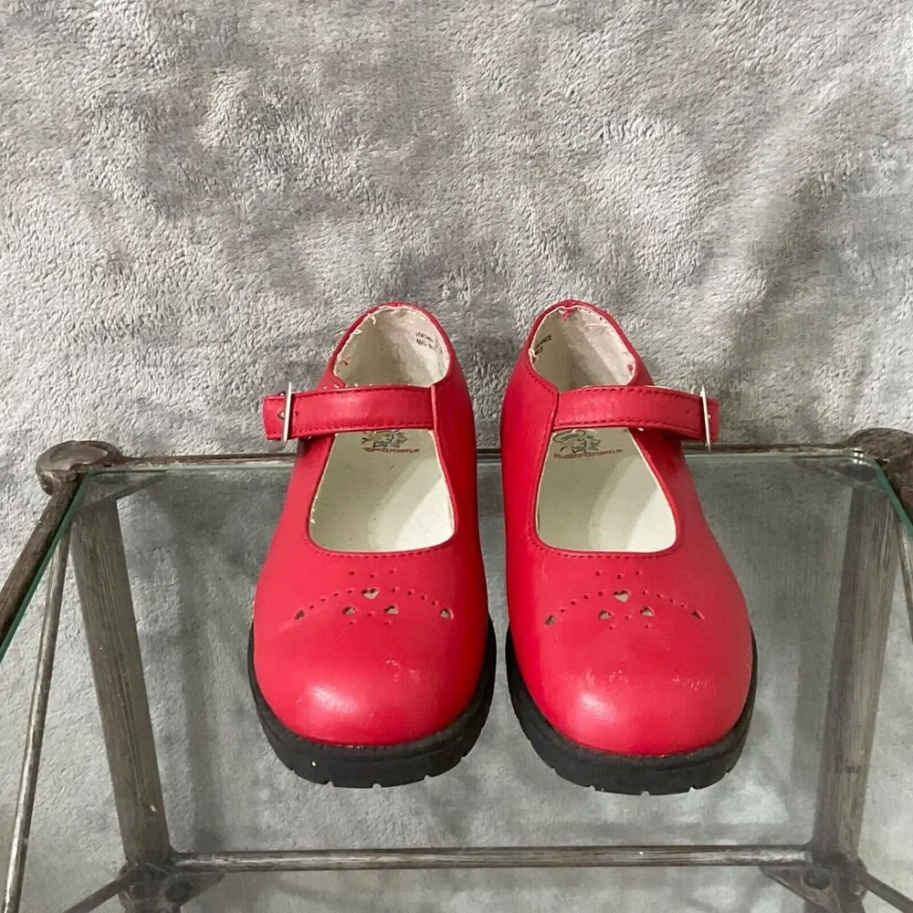 Buster Brown leather classic Mary Jane Shoes Little Girls Size 11.5 Red Hearts